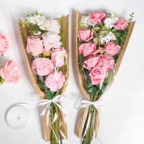 Miniatura 4 de Mauproy Paquete de 50 bolsas de flores para ramos de flores, papel de regalo de flores, fundas de papel kraft con cintas para graduación