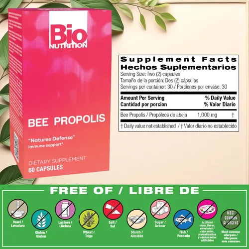 Miniatura 2 de Bio Nutrition Bee Propolis, cápsulas de suplemento de apoyo inmunológico de defensa natural, 1000 mg, 60
