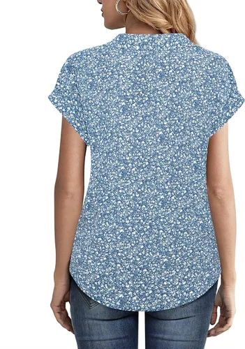 Miniatura 3 de Timeson - Blusas de chifón de manga corta para mujer, camisas con cuello para oficina, trabajo, negocios