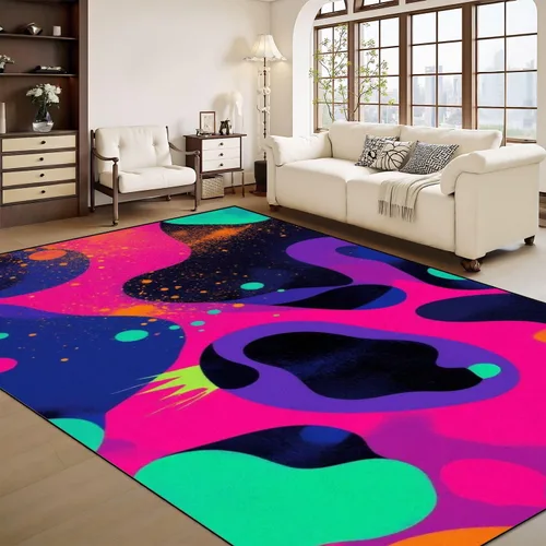 Miniatura 14 de Alfombra lavable de 8 x 10 pies para sala de estar, grande, suave, luz negra, sol, neón, reactiva a los rayos UV, luna celestial, estrella, planeta