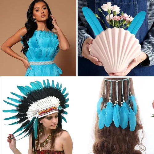 Miniatura 7 de iHUFeather 270 plumas de ganso azul aguamarina para manualidades, 2 estilos de 4 a 7 pulgadas, plumas naturales a granel para bricolaje, cosplay