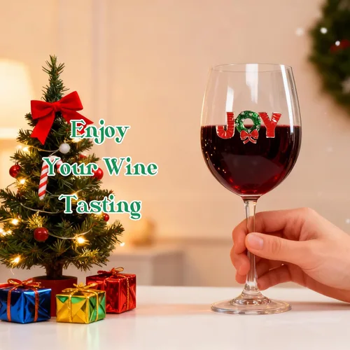 Miniatura 3 de Vipush Juego de copas de vino de 2 a 19 onzas con cristal de alegría de Navidad, regalo de copa de vino, cristalería de invierno, copas