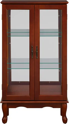 Miniatura 4 de Gabinete Curio iluminado, moderno gabinete de cristal de pie con estantes ajustables, panel trasero espejo y puertas de vidrio templado