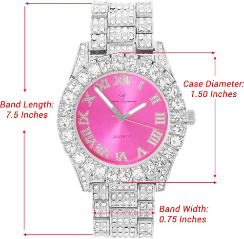 Miniatura 2 de Reloj de mujer con bisel grande de rocas, esfera de color con números romanos, totalmente cubierto en cristales - ST10327LA