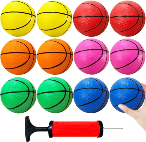 Miniatura 8 de 6 mini pelotas de baloncesto de juguete de 5 pulgadas, colorido baloncesto inflable de goma con bomba para niños pequeños, piscina, aro