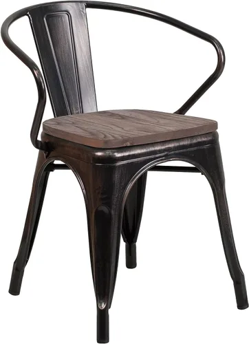 Miniatura 21 de Flash Furniture Silla de metal negro con asiento y brazos de madera