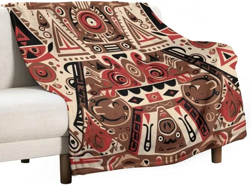 Miniatura 19 de Mantas de franela con patrón artístico rojo, beige, marrón oscuro, manta de franela de pintura al óleo abstracta de 30 x 40 pulgadas para sofá, cama