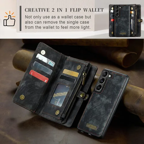 Miniatura 6 de Funda tipo cartera desmontable 2 en 1 para Samsung Galaxy S23 con tarjetero y funda de piel retro de alta calidad con tapa magnética, bolsillo