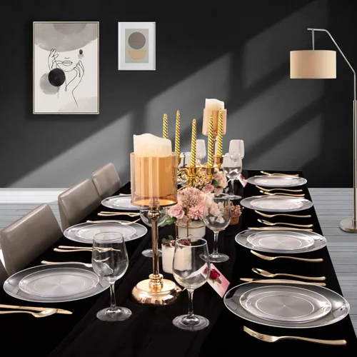 Miniatura 6 de PULOTE 100 Piezas Platos de Plástico Transparente - Platos Transparentes de Plástico Pesado Premium Desechables para Bodas y Fiestas Incluyen 50