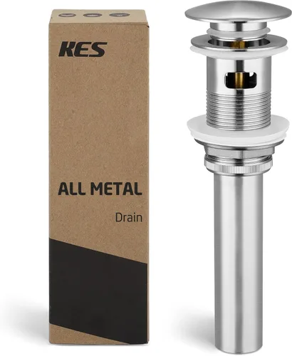 Miniatura 28 de KES Desagüe para lavabo con rebosadero, tapón emergente negro mate, paquete de 2 unidades para lavabo de tocador, tapón de drenaje de metal total