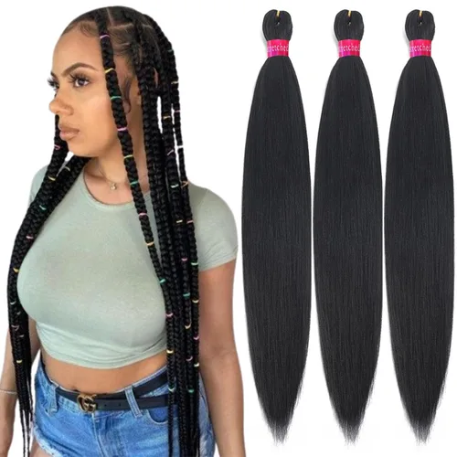 Miniatura 25 de Cabello trenzado preestirado, cabello trenzado degradado de 28 pulgadas, paquete de 8 extensiones de cabello trenzado de mezcla de colores sedosos