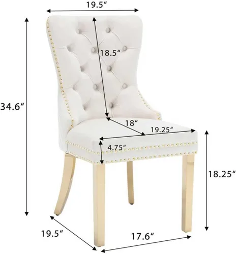 Miniatura 3 de KCC Juego de 4 sillas de comedor tapizadas en terciopelo, sillas modernas capitoné con tirador de anillo con cabeza de león y patas de acero Piernas