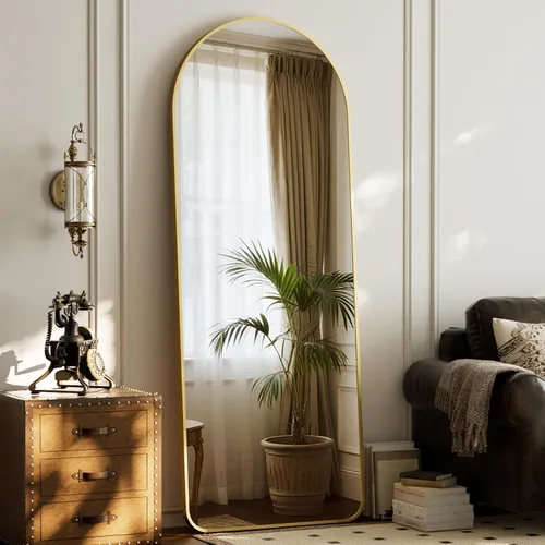 Miniatura 9 de HARRITPURE Espejo Arqueado de Cuerpo Entero - 64"x21" Espejo Grande de Pie con Marco de Aluminio, Espejos de Tocador con Soporte para Dorado-re
