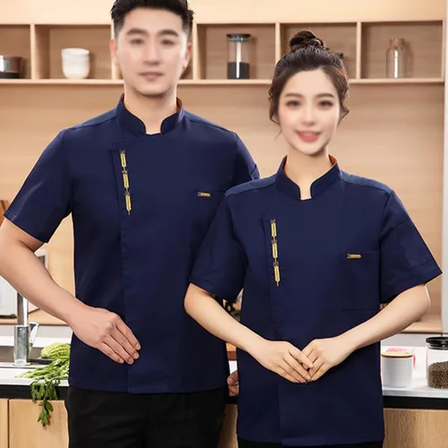 Miniatura 2 de Mujeres Hombres Chef Uniformes Manga Corta Chef Ropa Botón Chef Abrigos Ropa para Restaurante Hotel Hogar