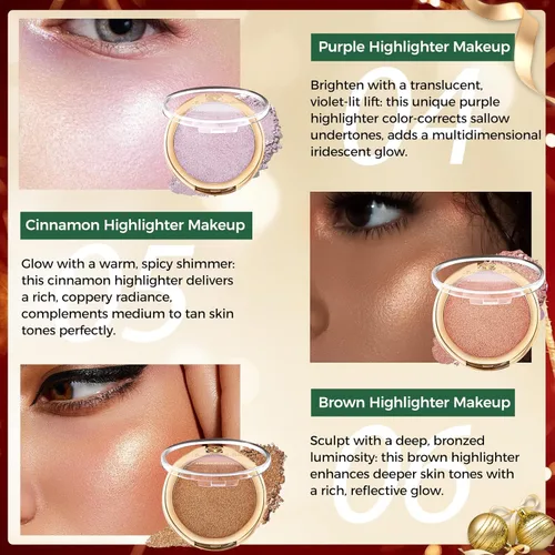Miniatura 8 de YOUNG VISION Resaltador de polvo prensado, polvo de contorno de brillo natural horneado y resaltador facial, libre de crueldad, maquillaje