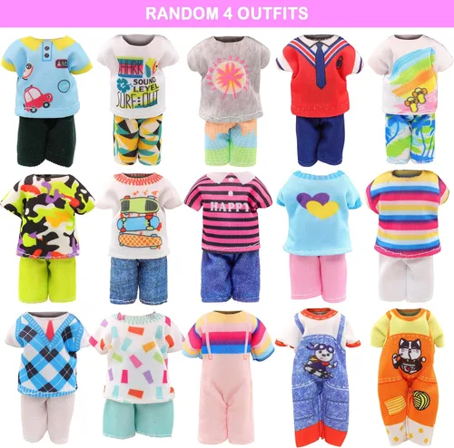 Miniatura 4 de 26 piezas para ropa y accesorios de muñeca pequeña de 6 pulgadas, incluyen 4 camisetas, 4 pantalones, 4 vestidos, 2 zapatos, lentes de sol rosas, 1