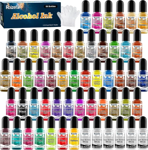 Miniatura 7 de Roizefar Juego de tinta de alcohol - 40 botellas de colores vívidos de alta concentración, pintura metálica a base de alcohol, tinte de resina, 40