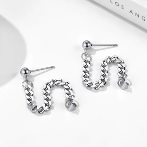 Miniatura 5 de Aretes colgantes de acero inoxidable para hombres y mujeres, chapados en oro de 18 quilates, aretes colgantes con bisagras, aretes de cadena larga
