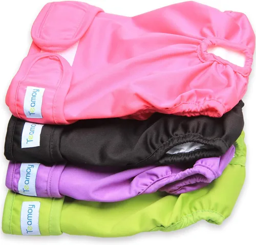 Teamoy 4 piezas de pañales lavables para perras, fundas para pañales reutilizables para perras, superabsorbentes y cómodas, L2 Negro+ Púrpura+Verde+