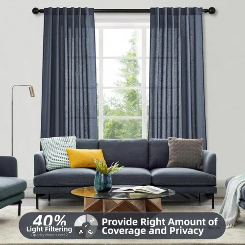 Miniatura 2 de Cortinas con pestaña trasera de 84 pulgadas de largo, mezcla de lino, juego de 2 paneles, cortinas azul oscuro extra anchas para patio, pasillo
