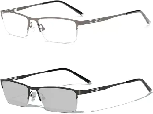Miniatura 6 de laureles Anteojos de lectura fotocromáticos para hombres de negocios cuadrados de metal con medio marco para lectores de lentes fotocromáticos Negro