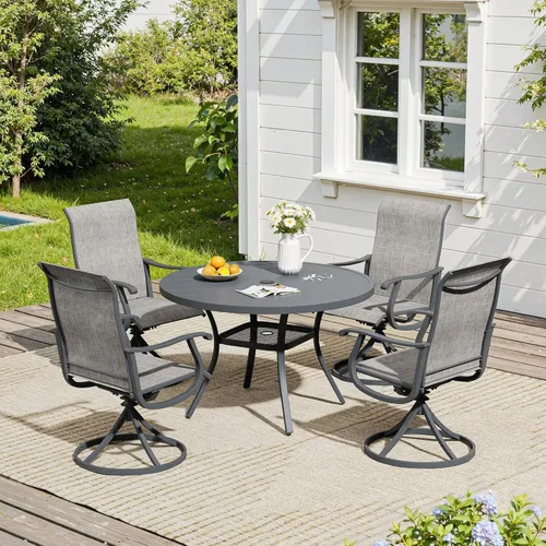 Miniatura 43 de VICLLAX Muebles pequeños de exterior de 3 piezas, 2 sillas giratorias de patio y mesa redonda pequeña para 2, sillas de carbón oscuro y negro