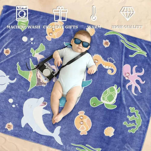 Miniatura 5 de Gitrat Manta de forro polar azul para niños pequeños, manta de felpa suave para niños, 50 x 60 pulgadas