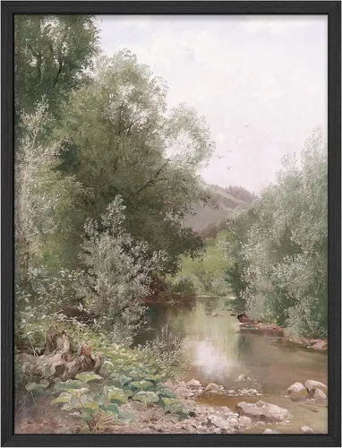 SIGNWIN Arte de pared enmarcado de paisaje de río de bosque verde, impresiones decorativas coloridas para decoración de pared, decoración de pared