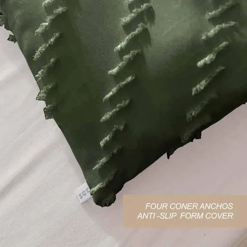 Miniatura 7 de Nanko Juego de edredón tamaño Queen de color verde oscuro con mechones bohemio suave shabby chic reversible alternativo al plumón de microfibra