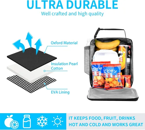 Miniatura 3 de Lonchera reutilizable para hombres y niños, pequeña bolsa de almuerzo para adolescentes, hombres, adultos, estudiantes, reutilizable, portátil