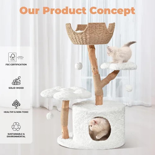 Miniatura 5 de Easyego Árbol de Gato Moderno, Torre de Árbol de Gato de Madera Estética para Gatos Grandes, Condominio de Lujo para Gatos con Postes para Rascar