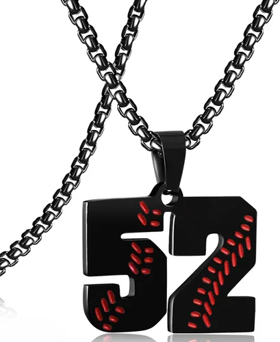 Miniatura 132 de SKQIR Colgante de número de jersey de béisbol para hombres y niños - Cadena de acero inoxidable para atletas - Negro