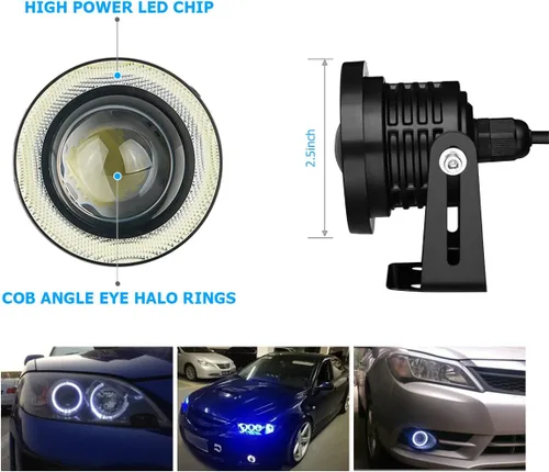 Miniatura 2 de 2 Luces Antiniebla de Ojo de Ángel para Automóvil, Lámpara LED COB Redonda de Alta Potencia Brillante con Aros de Ojo de Ángel de Halo Blanco Faro
