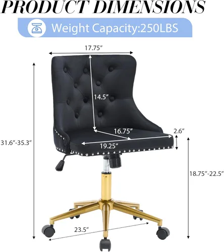 Miniatura 3 de Silla de escritorio de terciopelo sin brazos para oficina en casa, silla giratoria con altura ajustable, pequeña y linda silla de tocador para Negro