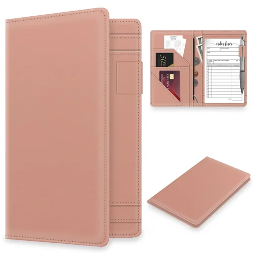 Libreta de meseros con bolsillo con cremallera para camarera, bonita cartera de camarero, organizador de meseros de restaurante, soporte para libro
