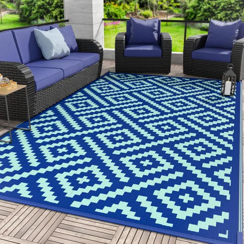Miniatura 31 de GENIMO Alfombra de exterior impermeable de 5 x 8 pies, alfombras reversibles, alfombra de área, alfombra de plástico para exteriores, alfombra Negro