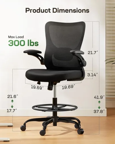 Miniatura 2 de Marsail Silla de dibujo, silla de oficina alta con soporte lumbar 2D, silla de escritorio de pie, silla de oficina alta con reposabrazos abatibles