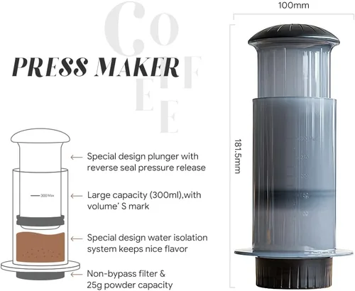 Miniatura 5 de RECAFIMIL Máquina de prensa de café – Nuevo diseño de mayor capacidad hace rápidamente delicioso café sin amargor – 1 a 3 tazas por prensado Cafetera