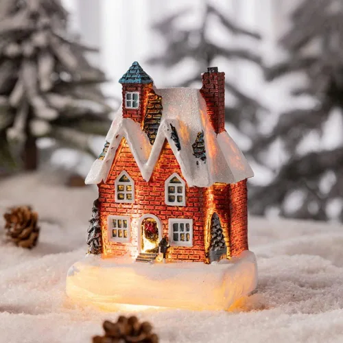 Miniatura 18 de Ochine Casa con luz de pueblo navideño, decoración navideña con luz LED, material de resina, edificios coleccionables de vacaciones