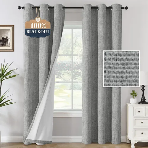 Miniatura 34 de H.VERSAILTEX Cortinas opacas de lino chenilla para dormitorio, térmicamente aisladas, cortinas texturizadas con aspecto de lino con revestimiento