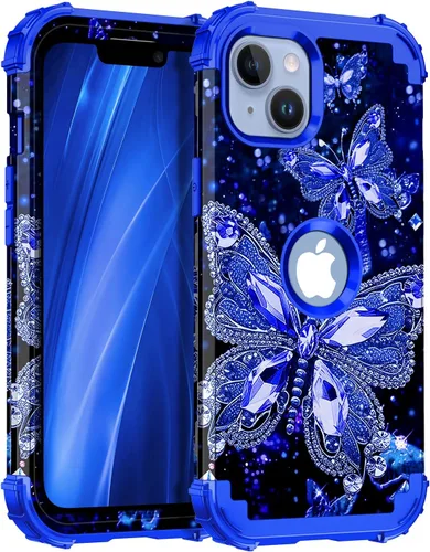 Miniatura 27 de Miqala Funda compatible con iPhone 14 Plus, que brilla en la oscuridad, tres capas, resistente, a prueba de golpes, de plástico duro, funda Amaranto