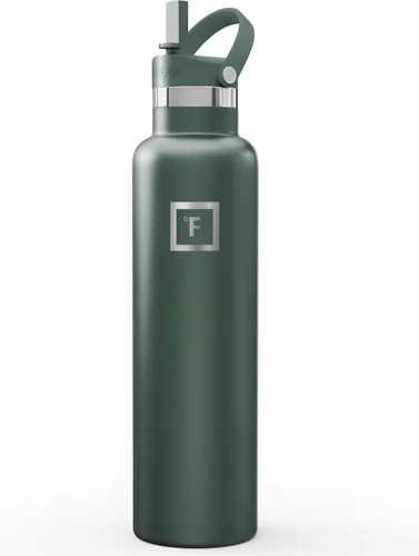 Miniatura 60 de IRON °FLASK Botellas de agua de campamento/senderismo, 3 tapas (estrecha con popote), sin fugas, aisladas al vacío, acero inoxidable de doble pared