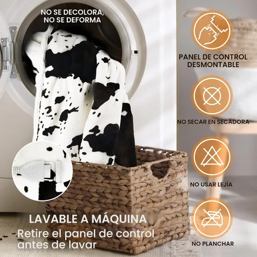 Miniatura 6 de Manta térmica con estampado de vaca, manta eléctrica, manta térmica con 10 niveles de calor y 10 horas de apagado automático, acogedora y suave
