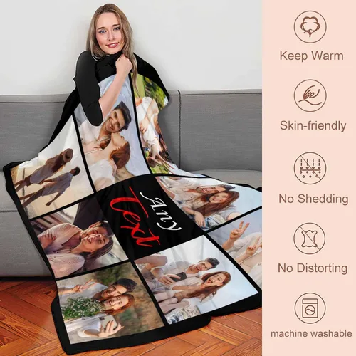 Miniatura 2 de YESCUSTOM Manta personalizada con texto fotográfico, manta personalizada con mis propias imágenes para Navidad, familia, mamá, papá, perro