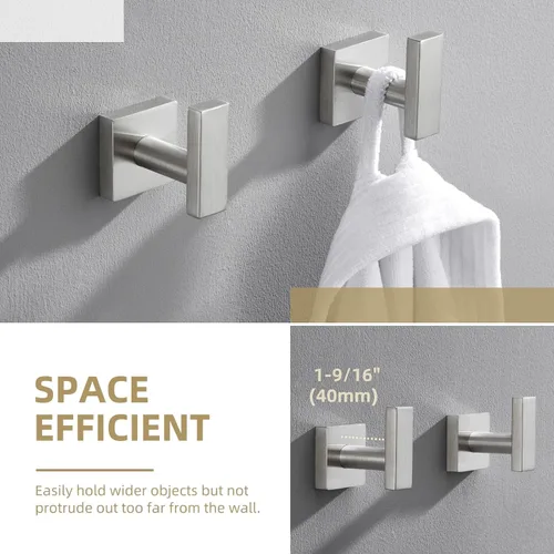 Miniatura 5 de Angle Simple Paquete de 2 ganchos para toallas de baño, soporte para bata de baño de acero inoxidable SUS304, moderno gancho para colgar abrigos
