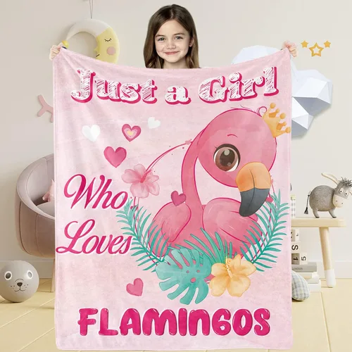 Manta con texto en inglés «Just A Girl Who Loves Flamingos», regalo para niñas pequeñas, suave y bonita, manta de franela de felpa de flamencos para