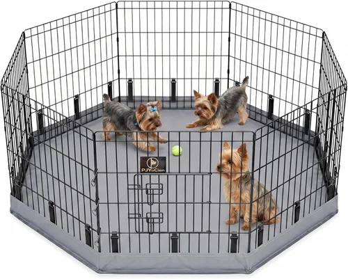 Miniatura 14 de PJYuCien Corralito octogonal para perros con cubierta superior y almohadilla inferior, bolígrafo de ejercicio plegable de metal, 8 paneles de 24