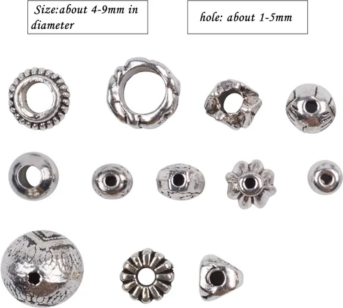 Miniatura 4 de BronaGrand 3.53 oz (alrededor de 130-180 piezas) cuentas redondas de plata antigua, cuentas pequeñas, espaciadores de abalorios para joyería, Plata