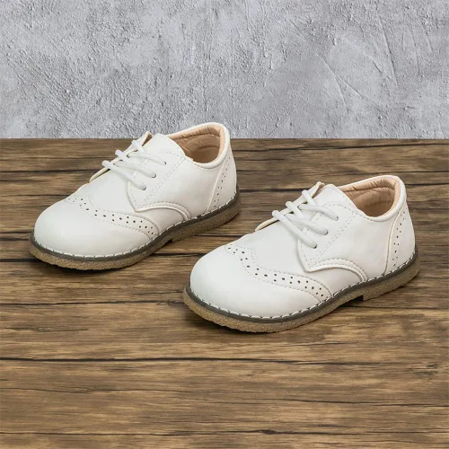 Miniatura 3 de Meckior Toddler Boys Girls Dress Shoes Little Kid Oxford Shoes Wedding Church Dress Shoes PU Leather Lace Up School Uniform Loafer Flats