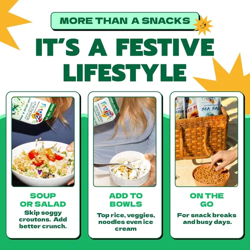 Miniatura 8 de Festive Celebrate Snacktime Pack de bocadillos gourmet de crema con garbanzos tostados, 8 bolsas de 1 oz de garbanzos crujientes con proteínas